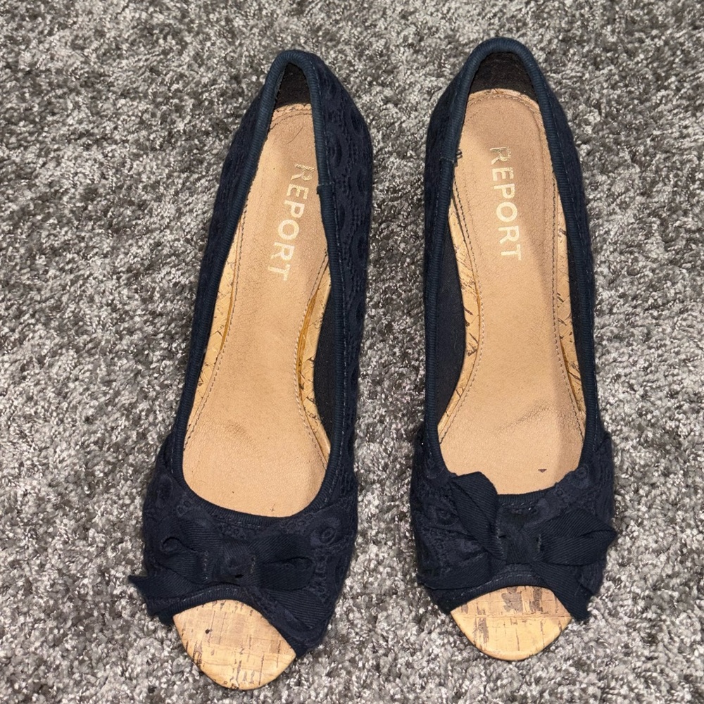 Report Navy Blue Open Toe 3 inch Heels